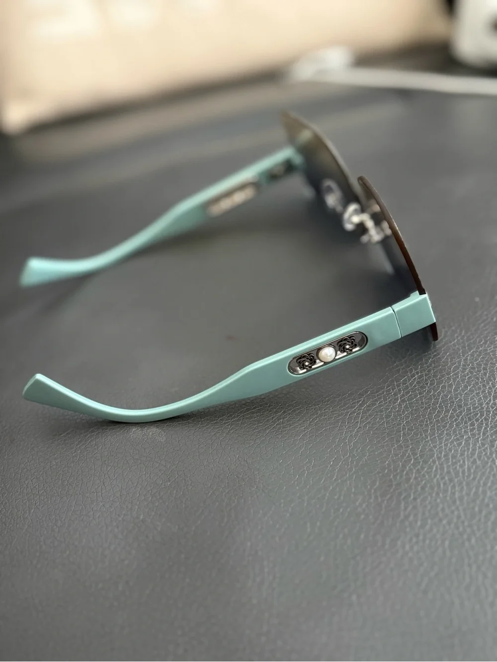 Chanel Gradient Square Rimless Sunglasses in Blue and Green